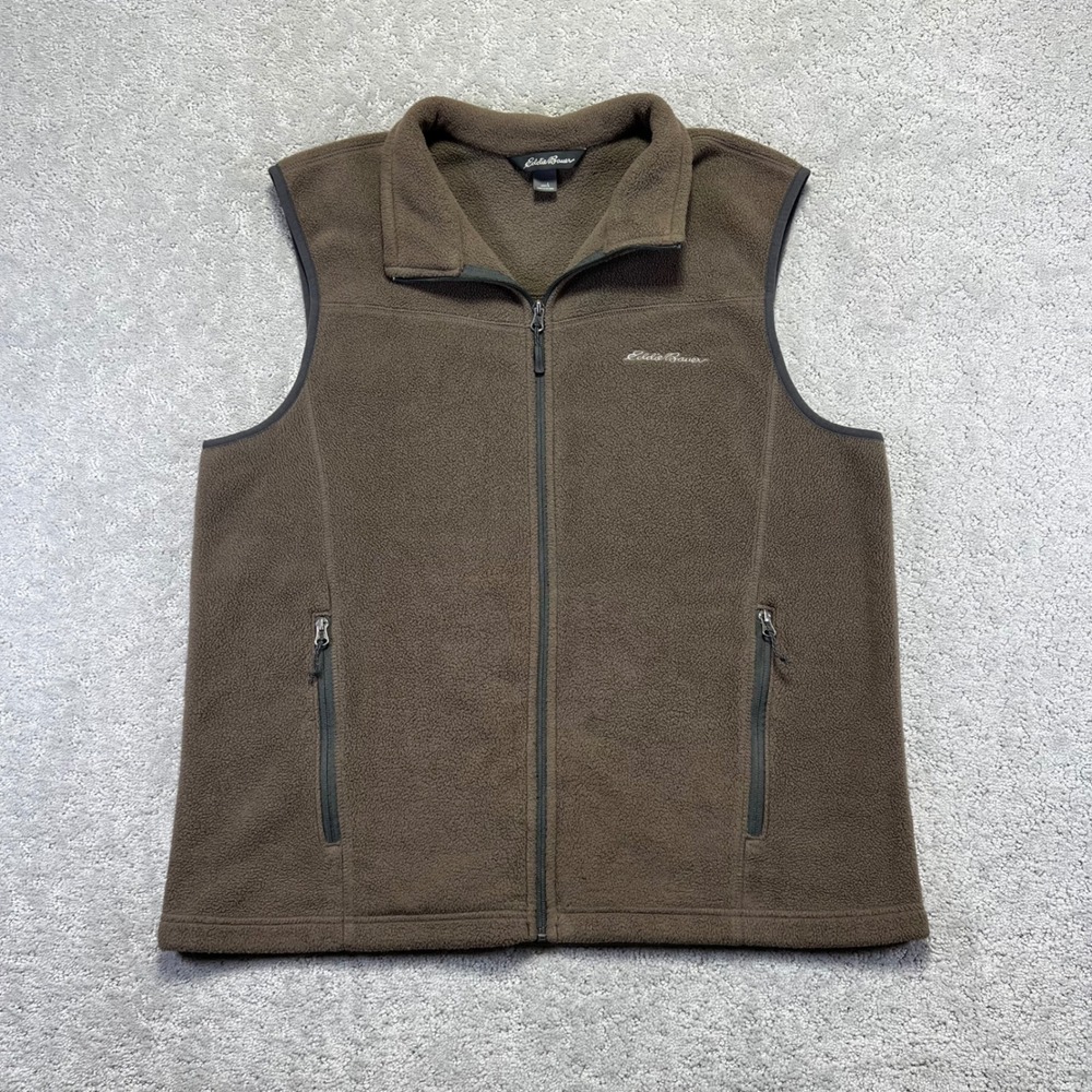 Eddie Bauer Vest Mens Large Brown Fleece Zip Up Sleeveless Outdoor Hiking Jacket